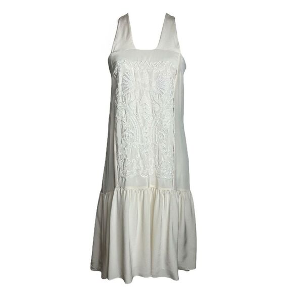 Tibi Silk Slip Dress S Ivory Embroidered Drop Waist Victorian Coquette Shift - Picture 4 of 12